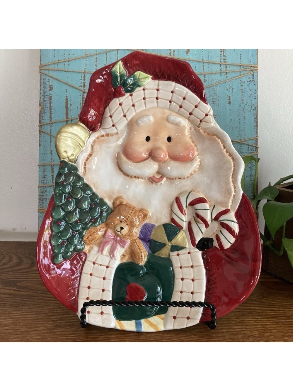 Fitz and Floyd Fireplace Santa Canapé W/bear And Candy Canes  11"×9" Christmas